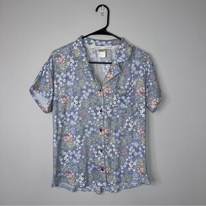 Lucky Brand Blue Floral Button Down Women's Top Medium